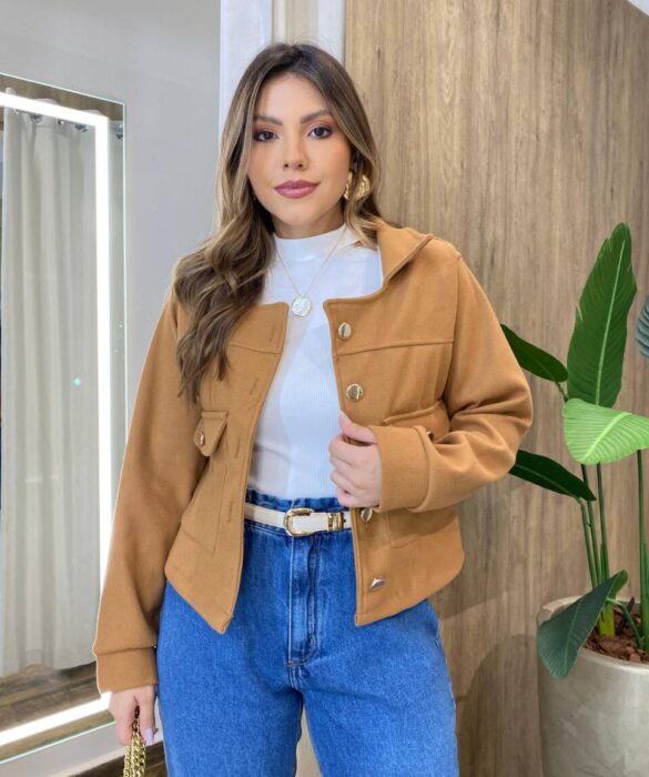 Jaqueta Feminina Sunshine Lã Batida com Botões Caramelo - Fernanda Ramos Store