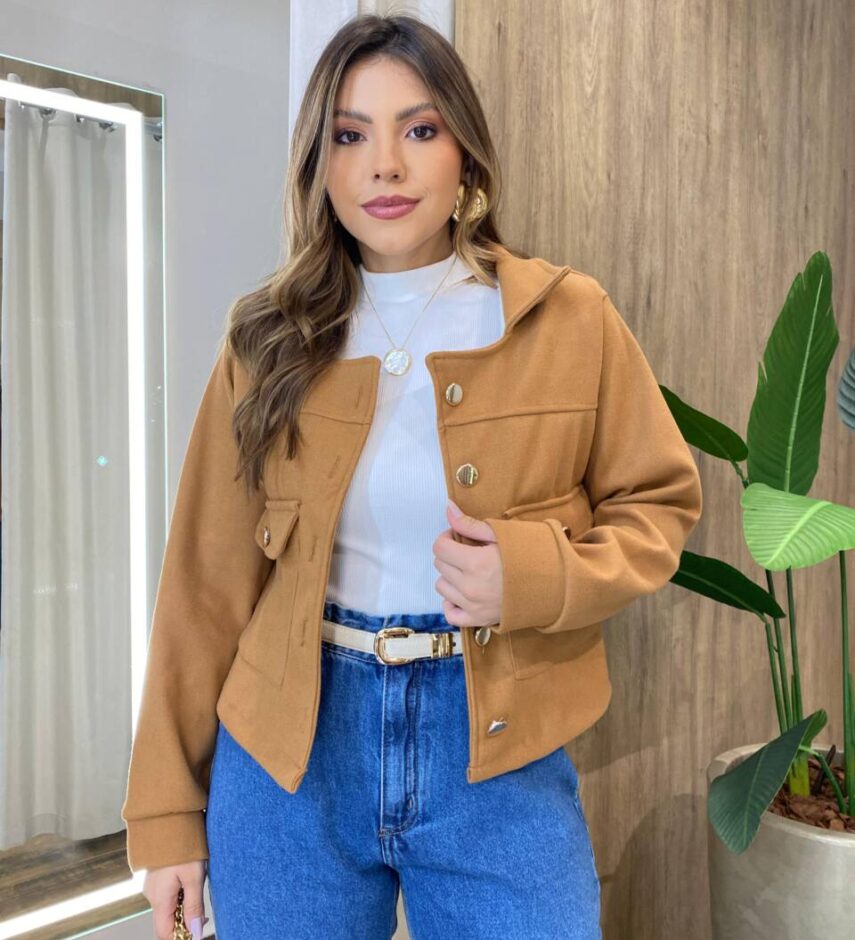 Jaqueta Feminina Sunshine Lã Batida com Botões Caramelo - Fernanda Ramos Store