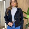 Jaqueta Feminina Sunshine Lã Batida com Botões Preta - Fernanda Ramos Store
