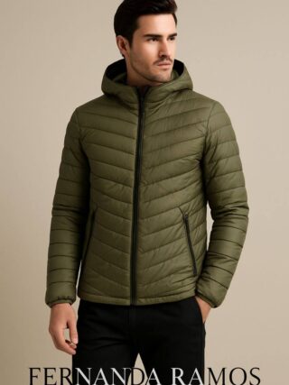 Jaqueta Masculina com Capuz Removível e Bolsos Verde - Fernanda Ramos Store