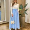 Saia Longa Feminina Amélia com Bolsos e Amarração Azul - Fernanda Ramos Store