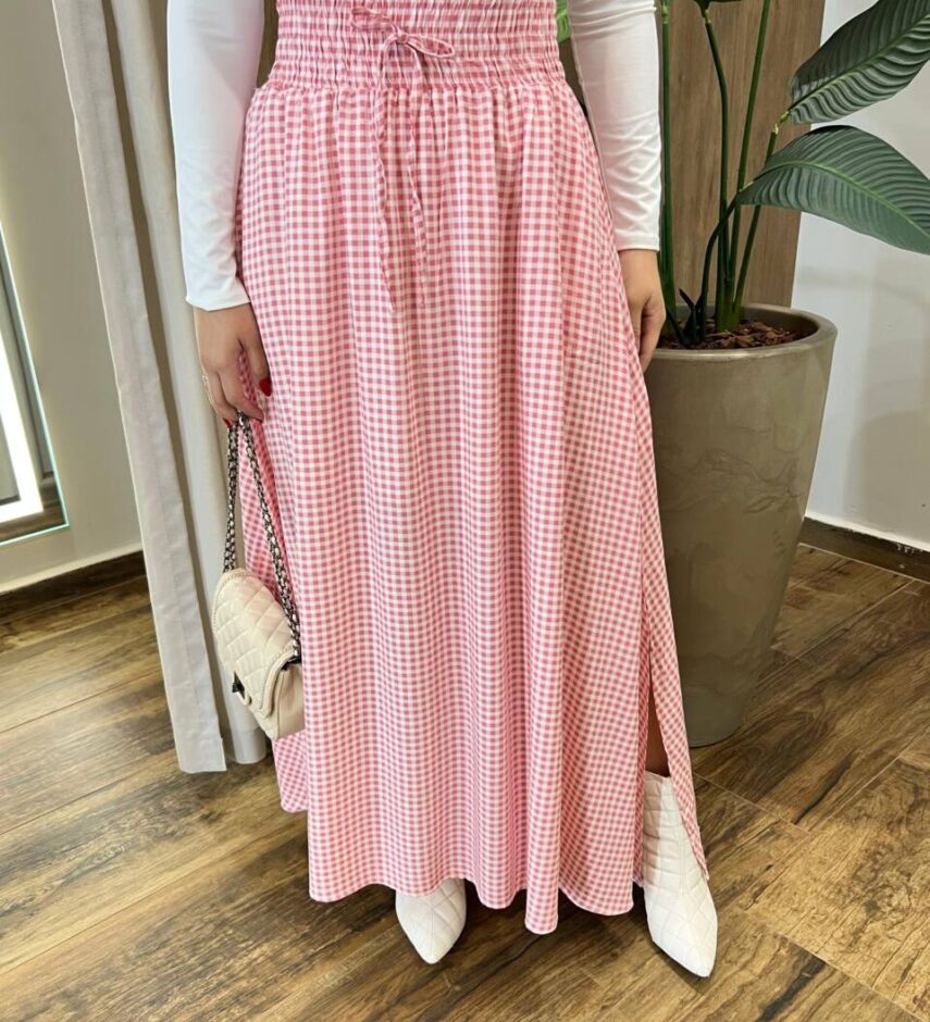 Saia Longa Feminina Amélia com Bolsos e Amarração Rosa - Fernanda Ramos Store