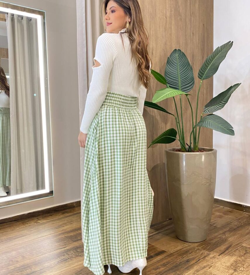 Saia Longa Feminina Amélia com Bolsos e Amarração Verde - Fernanda Ramos Store