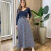 Saia Longa Feminina Cris com Bolsos e Botões Xadrez Preta - Fernanda Ramos Store