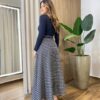 Saia Longa Feminina Cris com Bolsos e Botões Xadrez Preta - Fernanda Ramos Store