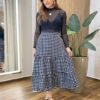 Saia Midi Feminina Amanda com Lastex Xadrez Preto - Fernanda Ramos Store