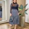 Saia Midi Feminina Amanda com Lastex Xadrez Preto - Fernanda Ramos Store