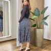 Saia Midi Feminina Amanda com Lastex Xadrez Preto - Fernanda Ramos Store