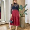 Saia Midi Feminina Amanda com Lastex Xadrez Vermelha - Fernanda Ramos Store