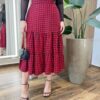Saia Midi Feminina Amanda com Lastex Xadrez Vermelha - Fernanda Ramos Store