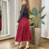 Saia Midi Feminina Amanda com Lastex Xadrez Vermelha - Fernanda Ramos Store