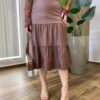 Saia Midi Feminina Mirelly Elástico na Cintura Couro Eco Marrom - Fernanda Ramos Store