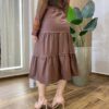 Saia Midi Feminina Mirelly Elástico na Cintura Couro Eco Marrom - Fernanda Ramos Store