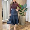 Saia Midi Feminina Mirelly Elástico na Cintura Couro Eco Preto - Fernanda Ramos Store
