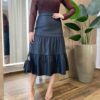 Saia Midi Feminina Mirelly Elástico na Cintura Couro Eco Preto - Fernanda Ramos Store