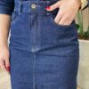 Saia Midi Feminina Renata Jeans Escuro com Fenda e Bolsos - Fernanda Ramos Store