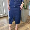Saia Midi Feminina Renata Jeans Escuro com Fenda e Bolsos - Fernanda Ramos Store