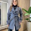 Sobretudo Feminino Lã Batida com Amarração Cinza Mesclado - Fernanda Ramos Store
