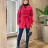 Sobretudo Feminino Lã Batida com Amarração Vermelho - Fernanda Ramos Store