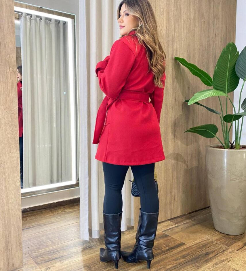 Sobretudo Feminino Lã Batida com Amarração Vermelho - Fernanda Ramos Store