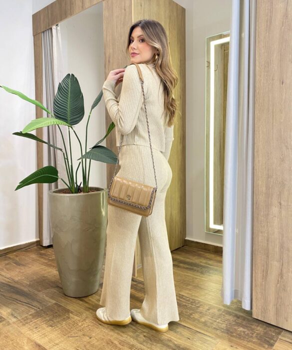 Triconjunto Feminino Sibele Tricot Modal com Zíper e Gola Bege - Fernanda Ramos Store