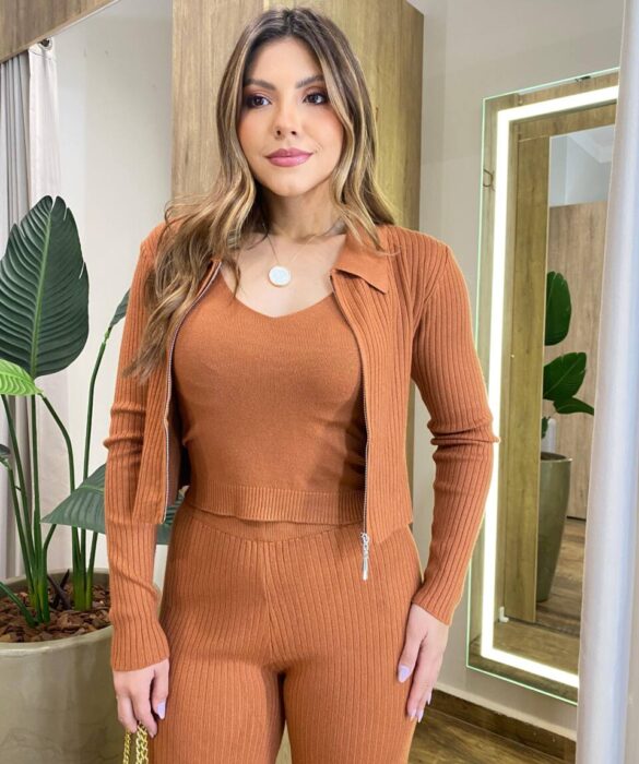 Triconjunto Feminino Sibele Tricot Modal com Zíper e Gola Caramelo - Fernanda Ramos Store