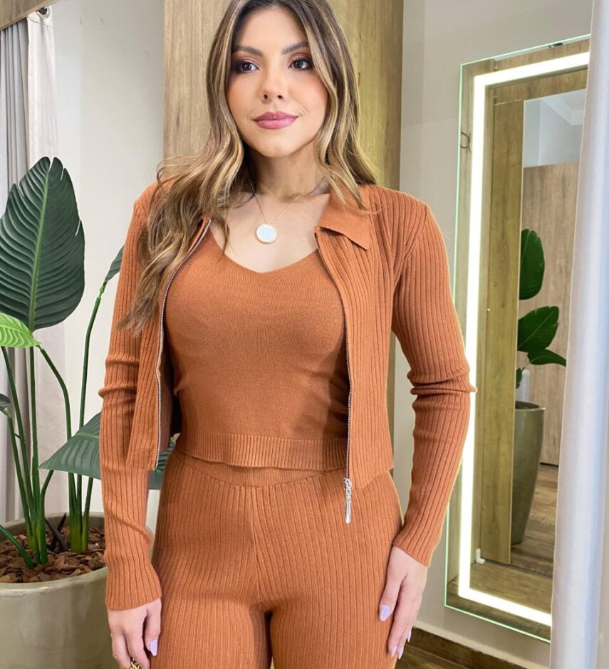 Triconjunto Feminino Sibele Tricot Modal com Zíper e Gola Caramelo - Fernanda Ramos Store