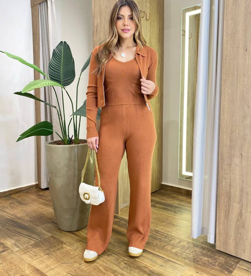 Triconjunto Feminino Sibele Tricot Modal com Zíper e Gola Caramelo - Fernanda Ramos Store