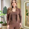 Triconjunto Feminino Sibele Tricot Modal com Zíper e Gola Marrom - Fernanda Ramos Store