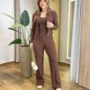 Triconjunto Feminino Sibele Tricot Modal com Zíper e Gola Marrom - Fernanda Ramos Store
