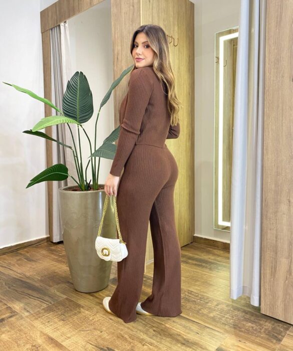 Triconjunto Feminino Sibele Tricot Modal com Zíper e Gola Marrom - Fernanda Ramos Store