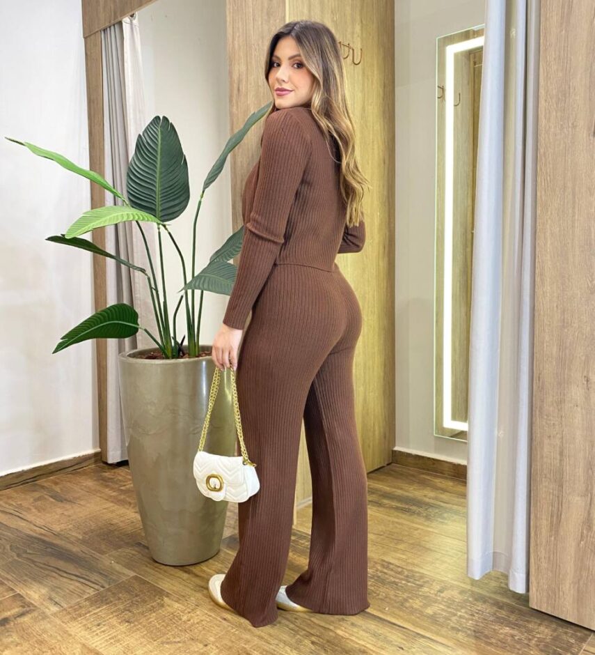 Triconjunto Feminino Sibele Tricot Modal com Zíper e Gola Marrom - Fernanda Ramos Store