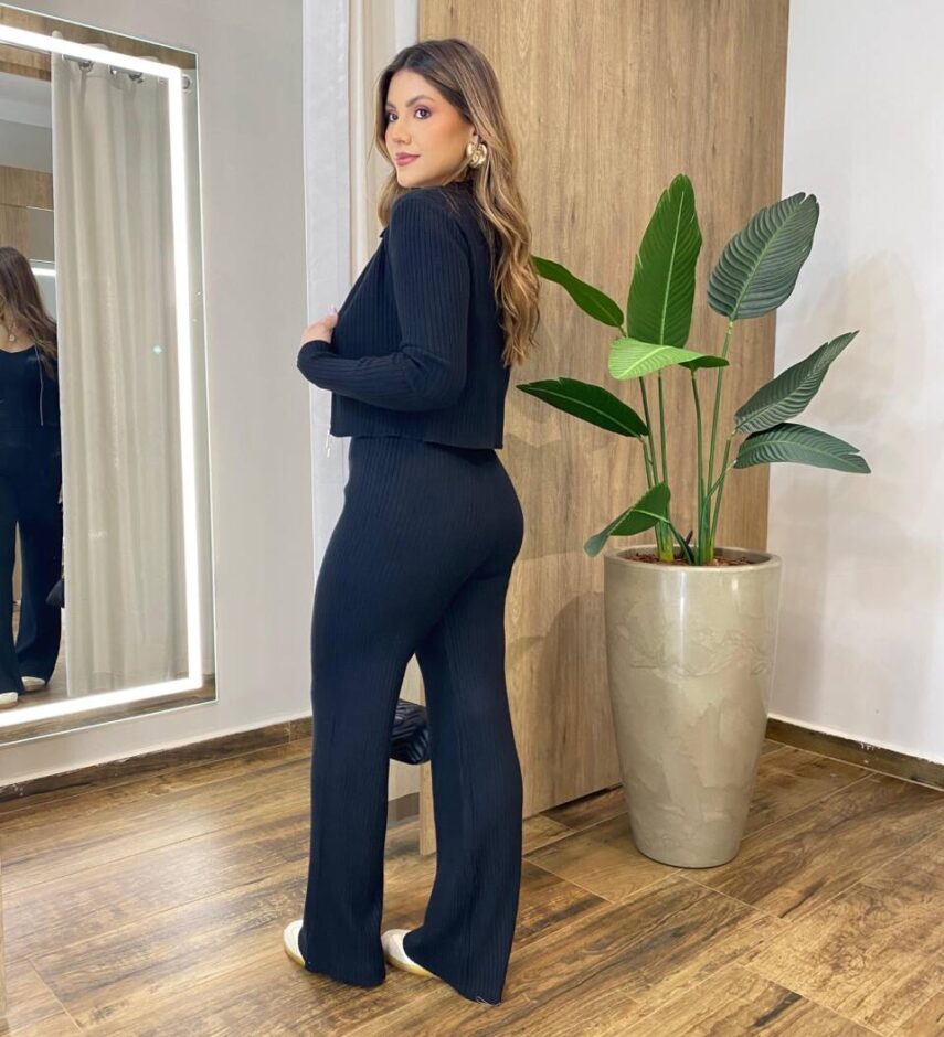 Triconjunto Feminino Sibele Tricot Modal com Zíper e Gola Preto - Fernanda Ramos Store