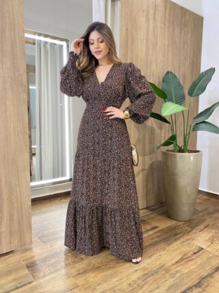 Vestido Feminino Blossom Longo sem Bojo Estampa Floral Preto - Fernanda Ramos Store