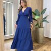 Vestido Feminino Blossom Longo sem Bojo Estampa Poá Azul - Fernanda Ramos Store