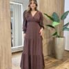 Vestido Feminino Blossom Longo sem Bojo Estampa Poá Marrom - Fernanda Ramos Store