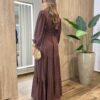 Vestido Feminino Blossom Longo sem Bojo Estampa Poá Marrom - Fernanda Ramos Store