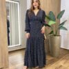 Vestido Feminino Blossom Longo sem Bojo Estampa Poá Preto - Fernanda Ramos Store