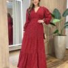 Vestido Feminino Blossom Longo sem Bojo Estampa Xadrez Vermelho - Fernanda Ramos Store