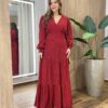 Vestido Feminino Blossom Longo sem Bojo Estampa Xadrez Vermelho - Fernanda Ramos Store