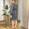 Vestido Feminino Curto Margarida Manga Longa Estampado Preto - Fernanda Ramos Store