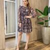 Vestido Feminino Curto Margarida Manga Longa Liberty Marrom - Fernanda Ramos Store