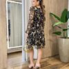 Vestido Feminino Curto Margarida Manga Longa Preto Flores Douradas - Fernanda Ramos Store