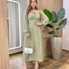 Vestido Feminino Lara Longo sem Bojo Detalhes Poá Verde - Fernanda Ramos Store