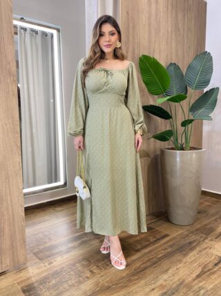 Vestido Feminino Lara Longo sem Bojo Detalhes Poá Verde - Fernanda Ramos Store