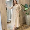Vestido Feminino Longo Sabrina sem Bojo com Detalhes e Bolsos Bege - Fernanda Ramos Store