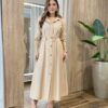 Vestido Feminino Longo Sabrina sem Bojo com Detalhes e Bolsos Bege - Fernanda Ramos Store