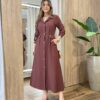 Vestido Feminino Longo Sabrina sem Bojo com Detalhes e Bolsos Marrom - Fernanda Ramos Store