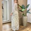 Vestido Feminino Longo sem Bojo Manga Longa Tule Estampado Creme - Fernanda Ramos Store