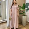 Vestido Longo Izzie sem Bojo Manga Curta Detalhes em Botões Bege - Fernanda Ramos Store
